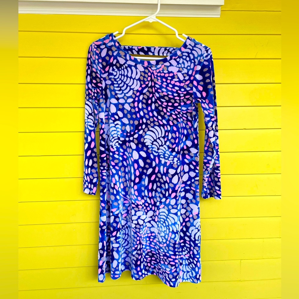 Lilly Pulitzer “Beckon Blue, Sparkling Grotto” Velour Dress, small, NWT, Olive